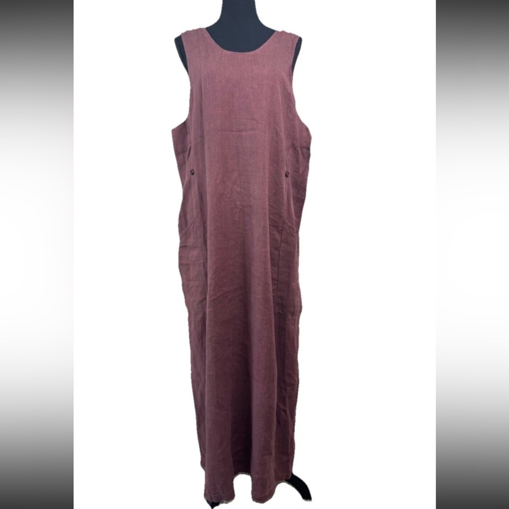 FLAX Jeanne Engelhart Women’s L‎ 100% Linen Sleeveless Maxi Dress Plum Lagenlook